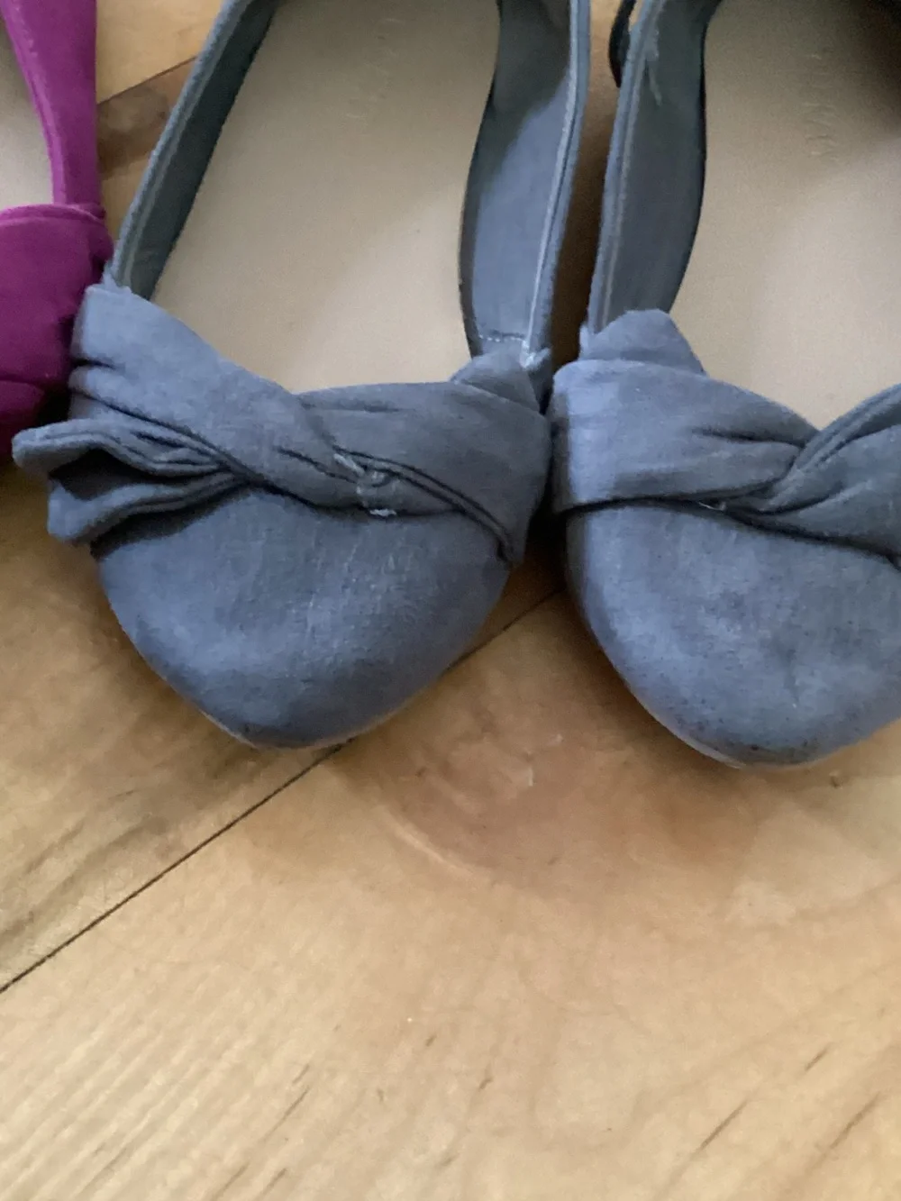 Kids Knot-Detail Ankle Strap Flats in Purple and grey